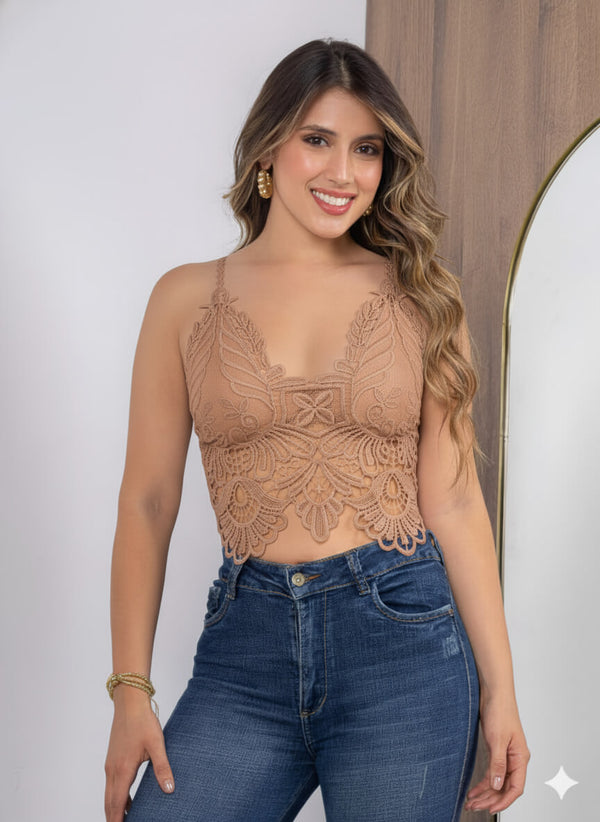 Blusa corta en guipure ref-2110092