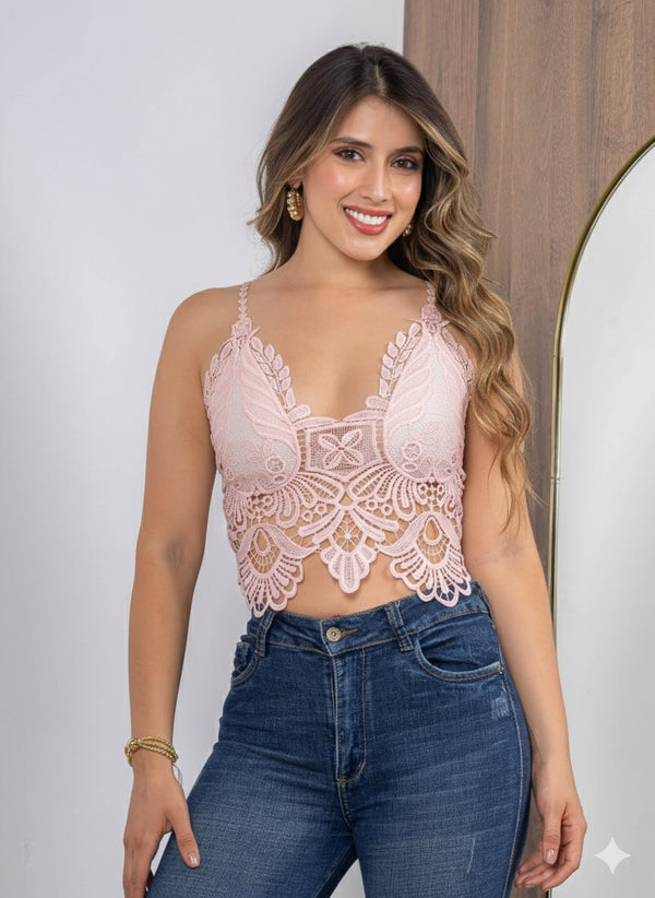 Blusa corta en guipure ref-2110092